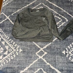 Gymshark Womens adapt flex Ruched green small Long Sleeve work out Crop Top